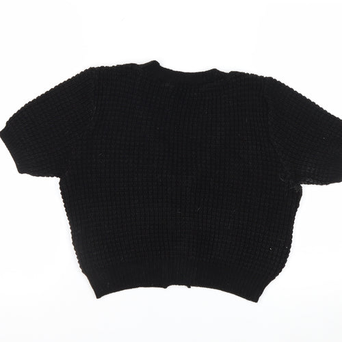 Boohoo Women's Black Short Sleeve Chunky Knit V-Neck Cardigan Size S