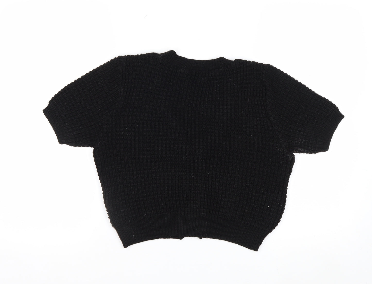 Boohoo Women's Black Short Sleeve Chunky Knit V-Neck Cardigan Size S