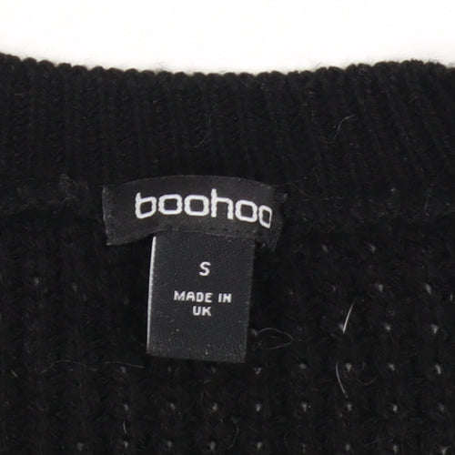Boohoo Women's Black Short Sleeve Chunky Knit V-Neck Cardigan Size S