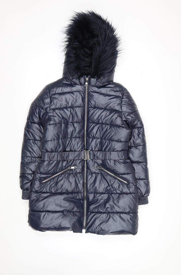 Marks and Spencer Girls Blue Hooded Belted Puffer Coat 11-12 Years