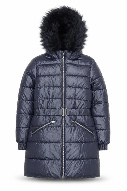 Marks and Spencer Girls Blue Hooded Belted Puffer Coat 11-12 Years