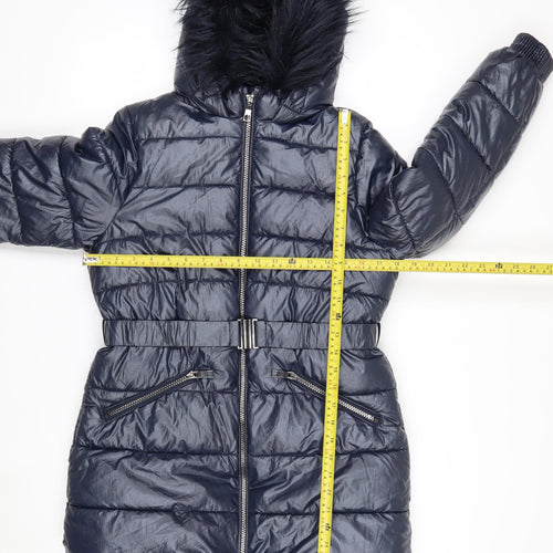 Marks and Spencer Girls Blue Hooded Belted Puffer Coat 11-12 Years