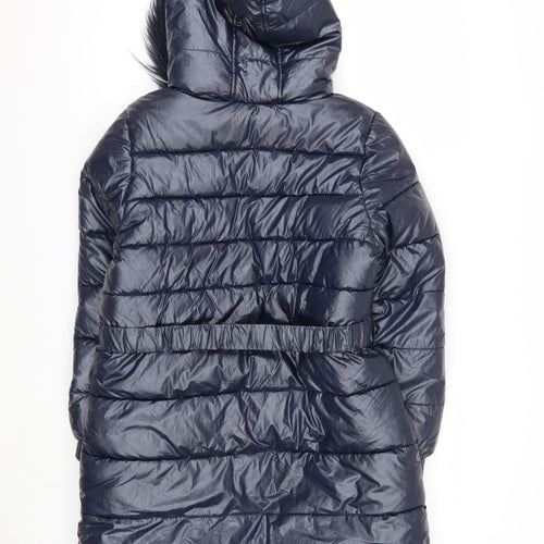 Marks and Spencer Girls Blue Hooded Belted Puffer Coat 11-12 Years