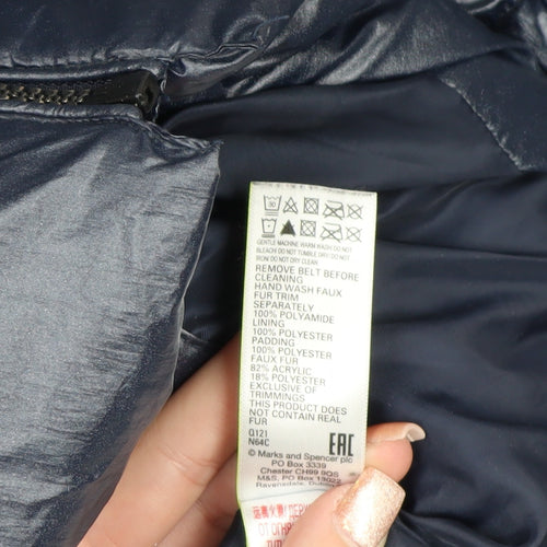 Marks and Spencer Girls Blue Hooded Belted Puffer Coat 11-12 Years