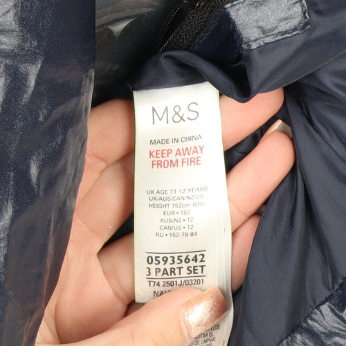 Marks and Spencer Girls Blue Hooded Belted Puffer Coat 11-12 Years