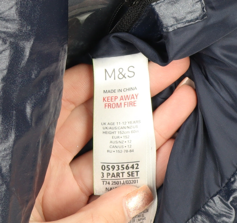Marks and Spencer Girls Blue Hooded Belted Puffer Coat 11-12 Years