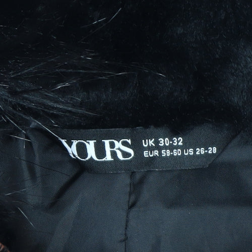 Yours Women's Black Long Puffer Coat Faux Fur Hood Plus Size 30-32