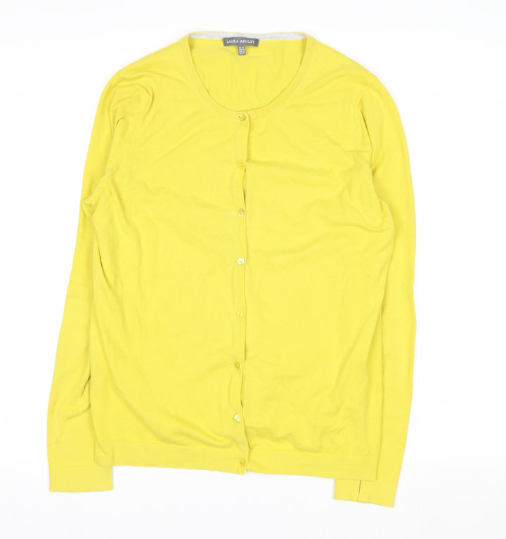 Laura Ashley Women's Yellow Cotton Blend Cardigan UK 14