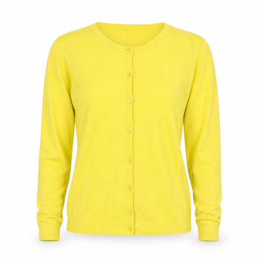 Front view of Laura Ashley Women's Yellow Cotton Blend Cardigan UK 14