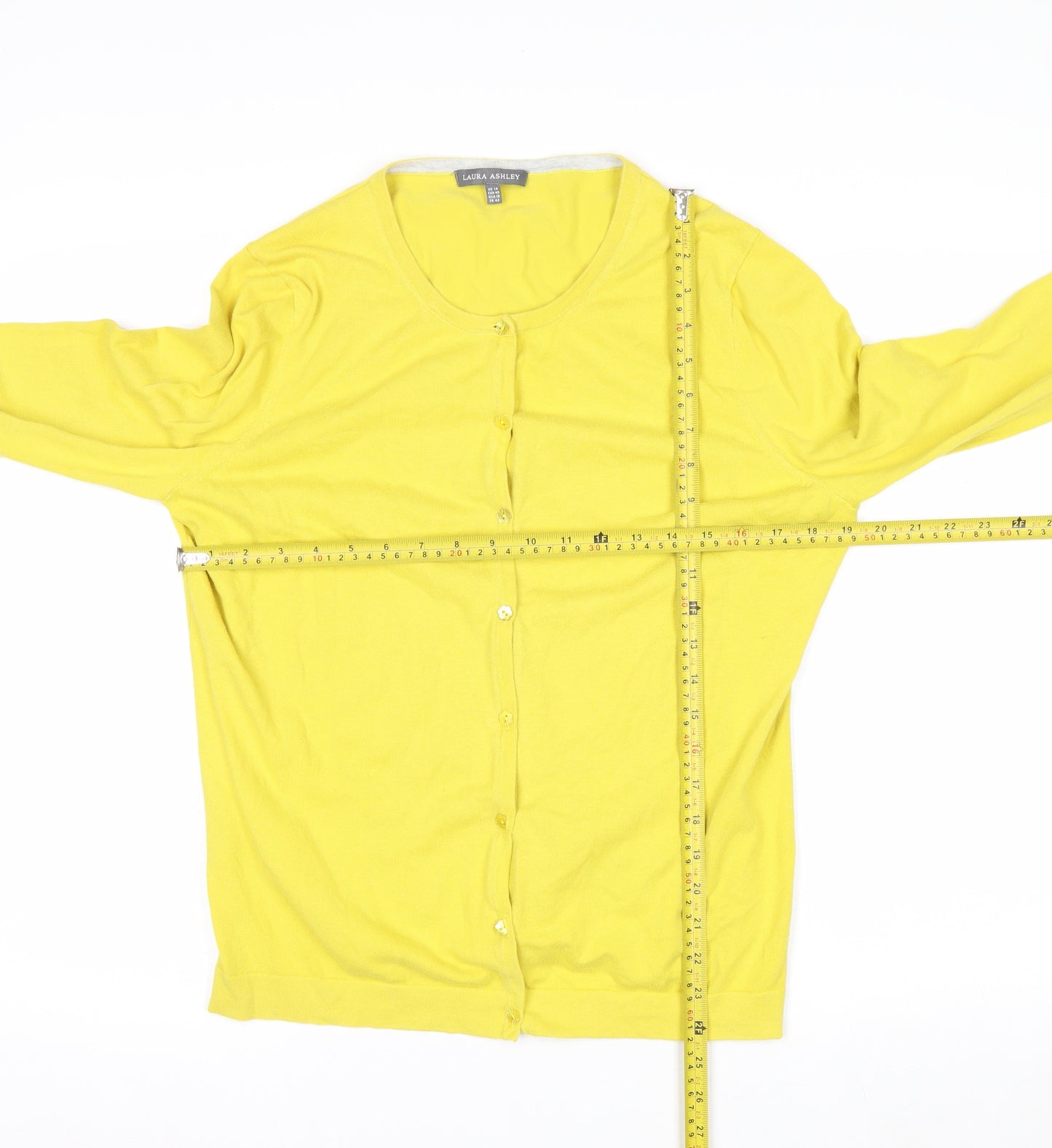 Laura Ashley Women's Yellow Cotton Blend Cardigan UK 14