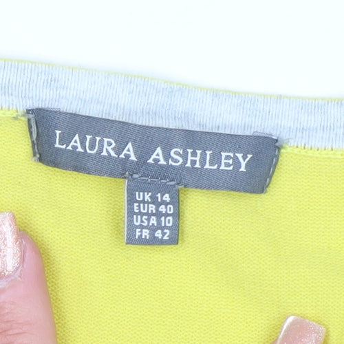 Laura Ashley Women's Yellow Cotton Blend Cardigan UK 14