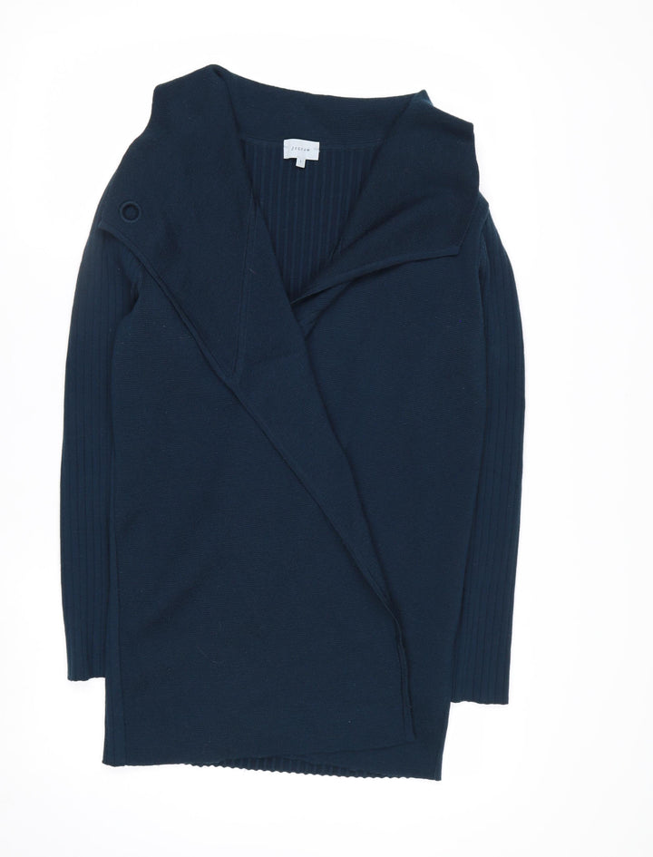 Jigsaw Women's Blue Wool Blend Collared Long Sleeve Cardigan L