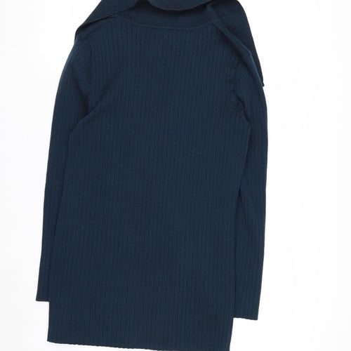 Jigsaw Women's Blue Wool Blend Collared Long Sleeve Cardigan L
