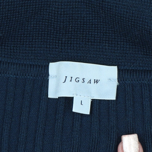 Jigsaw Women's Blue Wool Blend Collared Long Sleeve Cardigan L