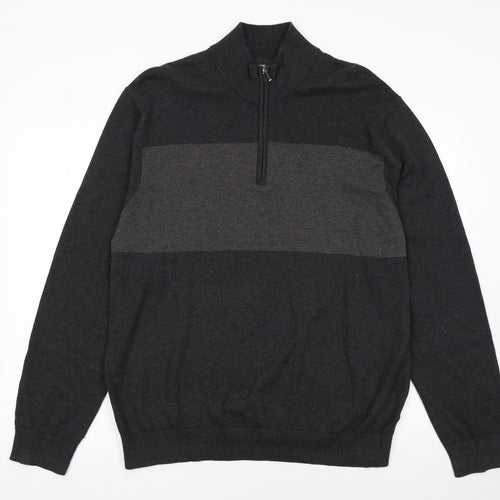 Tu Men's Grey XL 1/2 Zip Cotton High Neck Jumper