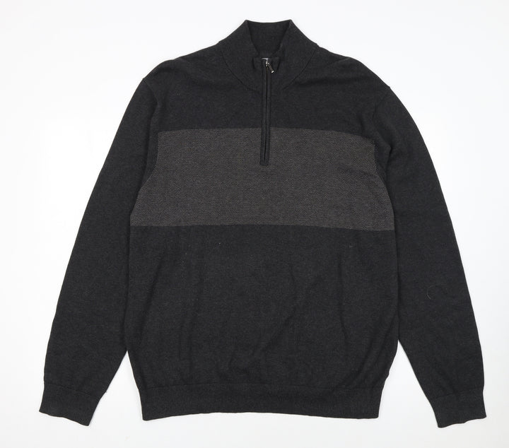 Tu Men's Grey XL 1/2 Zip Cotton High Neck Jumper