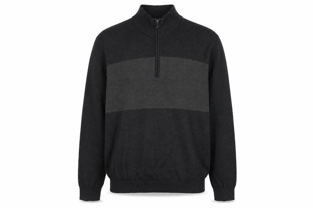 Front view of Tu Men's Grey XL 1/2 Zip Cotton High Neck Jumper
