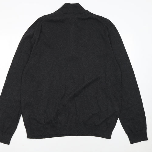 Tu Men's Grey XL 1/2 Zip Cotton High Neck Jumper
