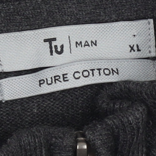 Tu Men's Grey XL 1/2 Zip Cotton High Neck Jumper