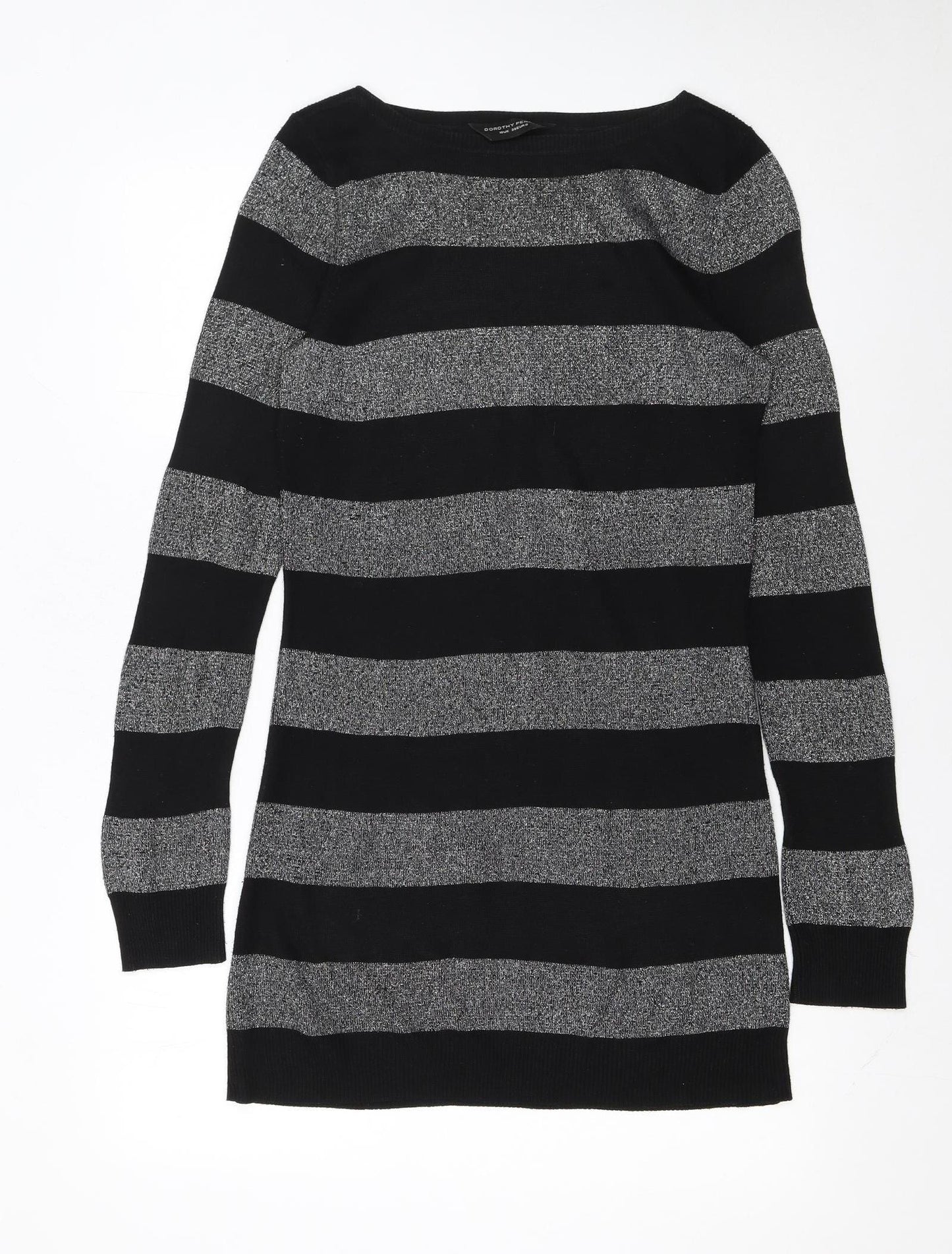 Dorothy Perkins Women Black Striped Jumper Dress Size 10 Knit Long Sleeve