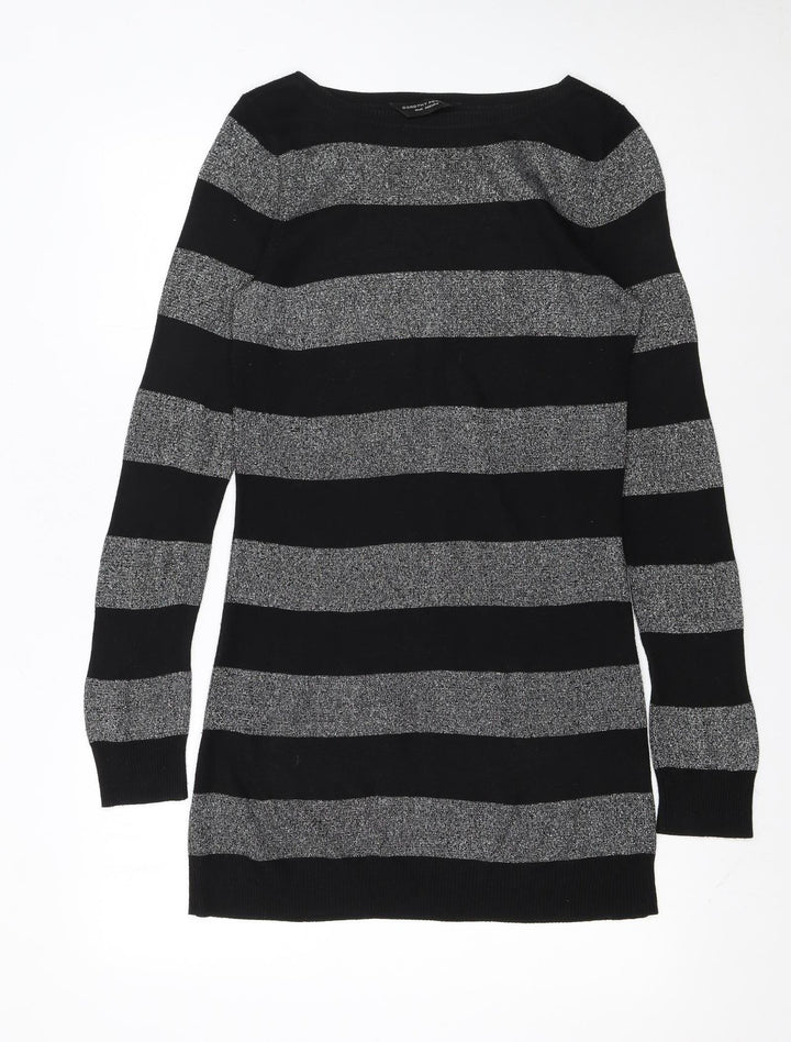 Dorothy Perkins Women Black Striped Jumper Dress Size 10 Knit Long Sleeve