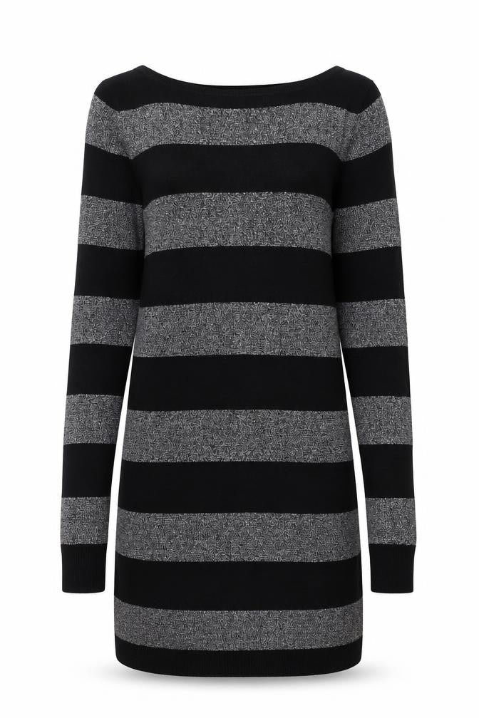 Dorothy Perkins Women Black Striped Jumper Dress Size 10 Knit Long Sleeve
