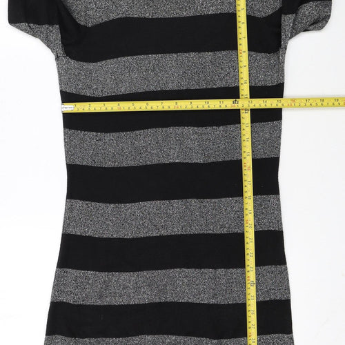 Dorothy Perkins Women Black Striped Jumper Dress Size 10 Knit Long Sleeve