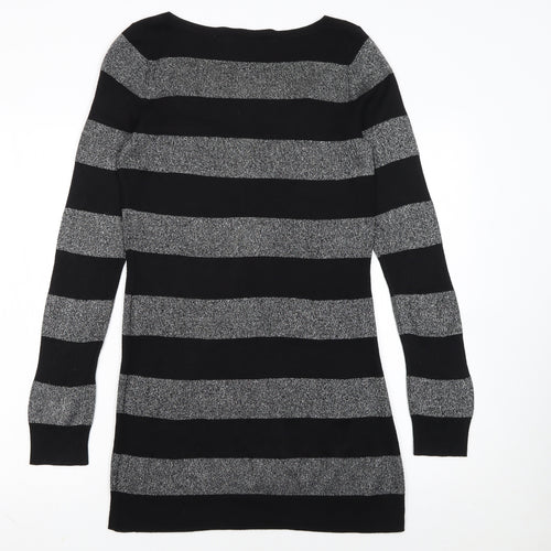 Dorothy Perkins Women Black Striped Jumper Dress Size 10 Knit Long Sleeve