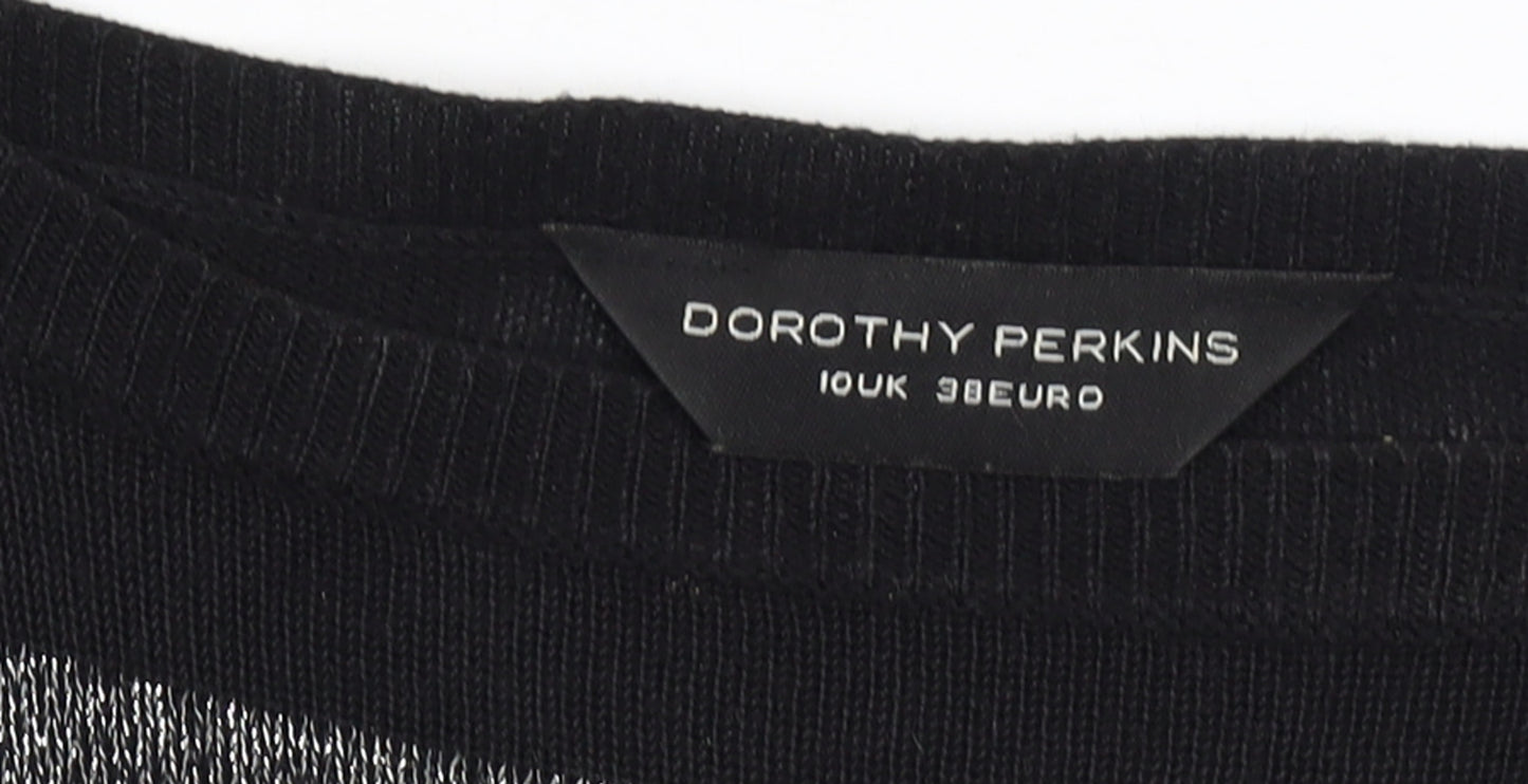 Dorothy Perkins Women Black Striped Jumper Dress Size 10 Knit Long Sleeve