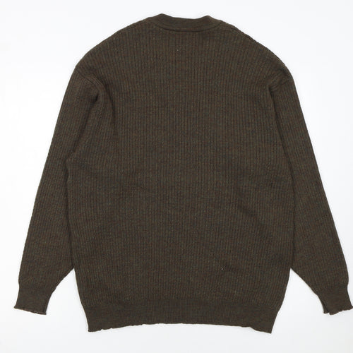 Jaeger Men’s Brown Wool V-Neck Ribbed Jumper XL Made in Great Britain