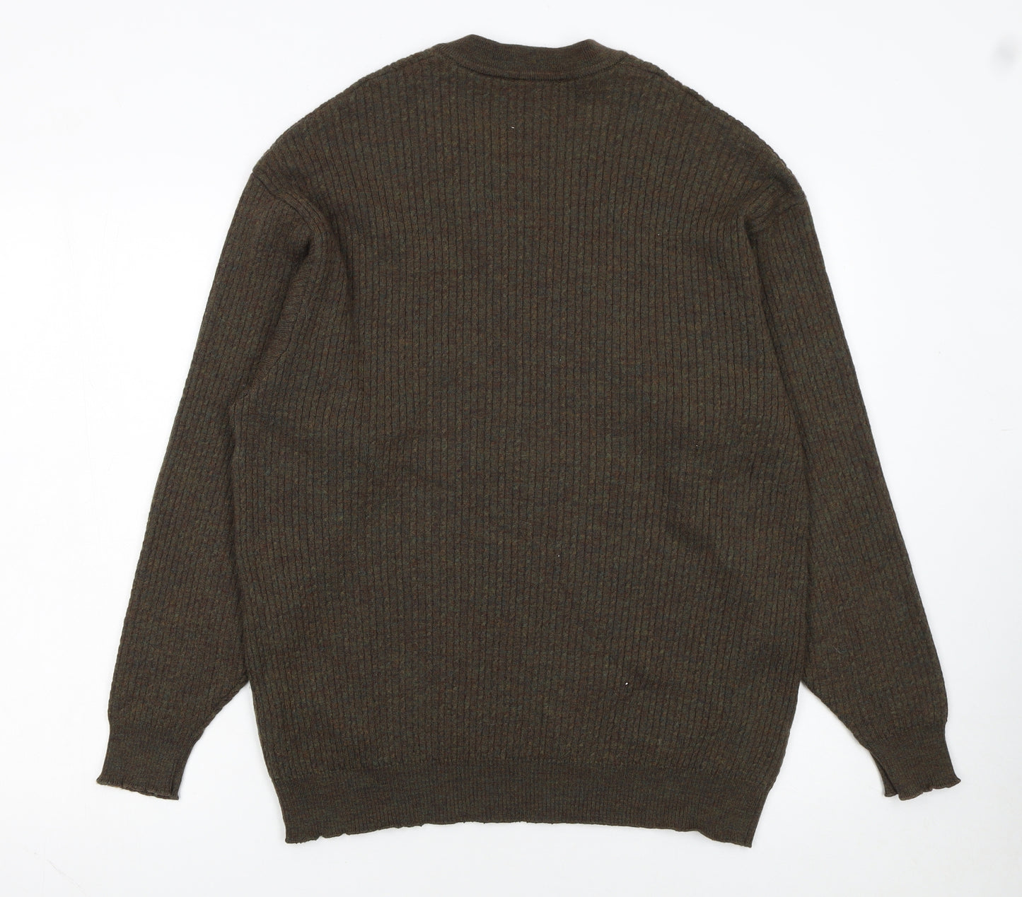 Jaeger Men’s Brown Wool V-Neck Ribbed Jumper XL Made in Great Britain