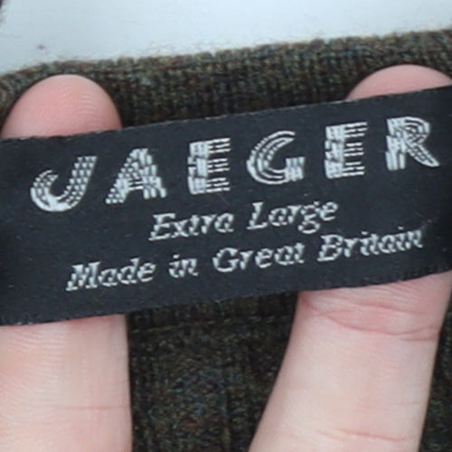Jaeger Men’s Brown Wool V-Neck Ribbed Jumper XL Made in Great Britain