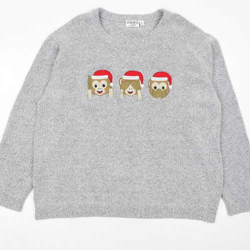 Bravado Womens Grey XL Pullover Jumper With Christmas Monkeys
