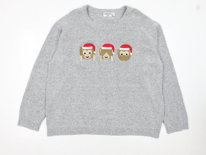Bravado Womens Grey XL Pullover Jumper With Christmas Monkeys