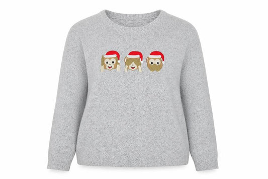 Front view of Bravado women’s grey xl jumper with christmas monkeys