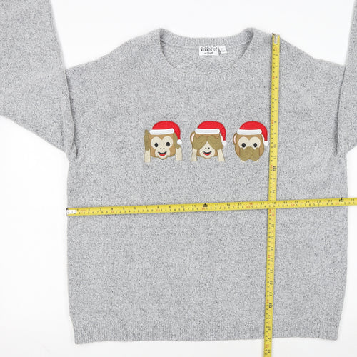 Bravado Womens Grey XL Pullover Jumper With Christmas Monkeys