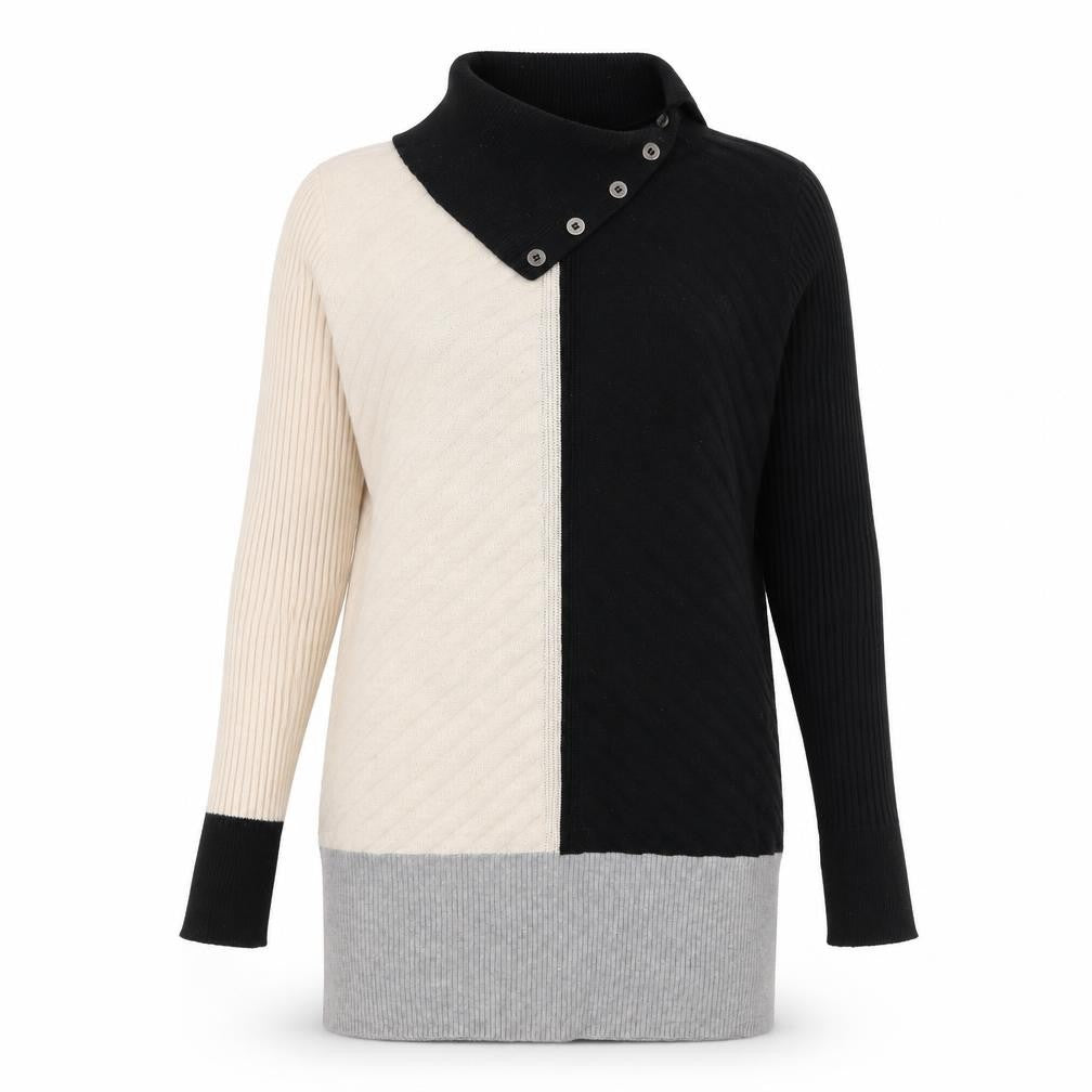 Front view of Roman Women’s Multicoloured High Neck Button Knit Jumper, size UK 14