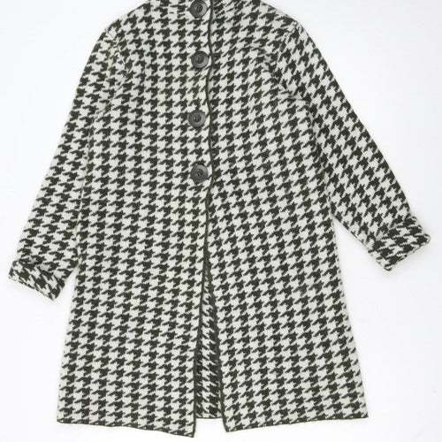 KENAR Womens Black White Houndstooth High Neck Button Cardigan S