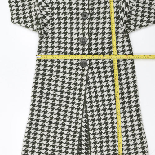 KENAR Womens Black White Houndstooth High Neck Button Cardigan S