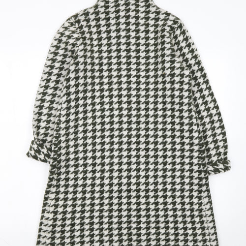 KENAR Womens Black White Houndstooth High Neck Button Cardigan S