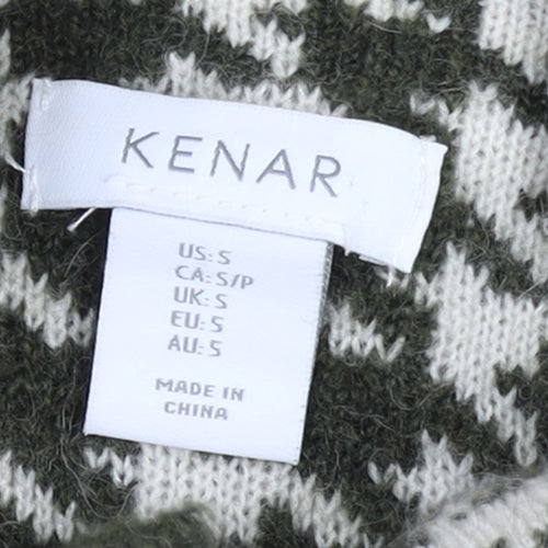 KENAR Womens Black White Houndstooth High Neck Button Cardigan S