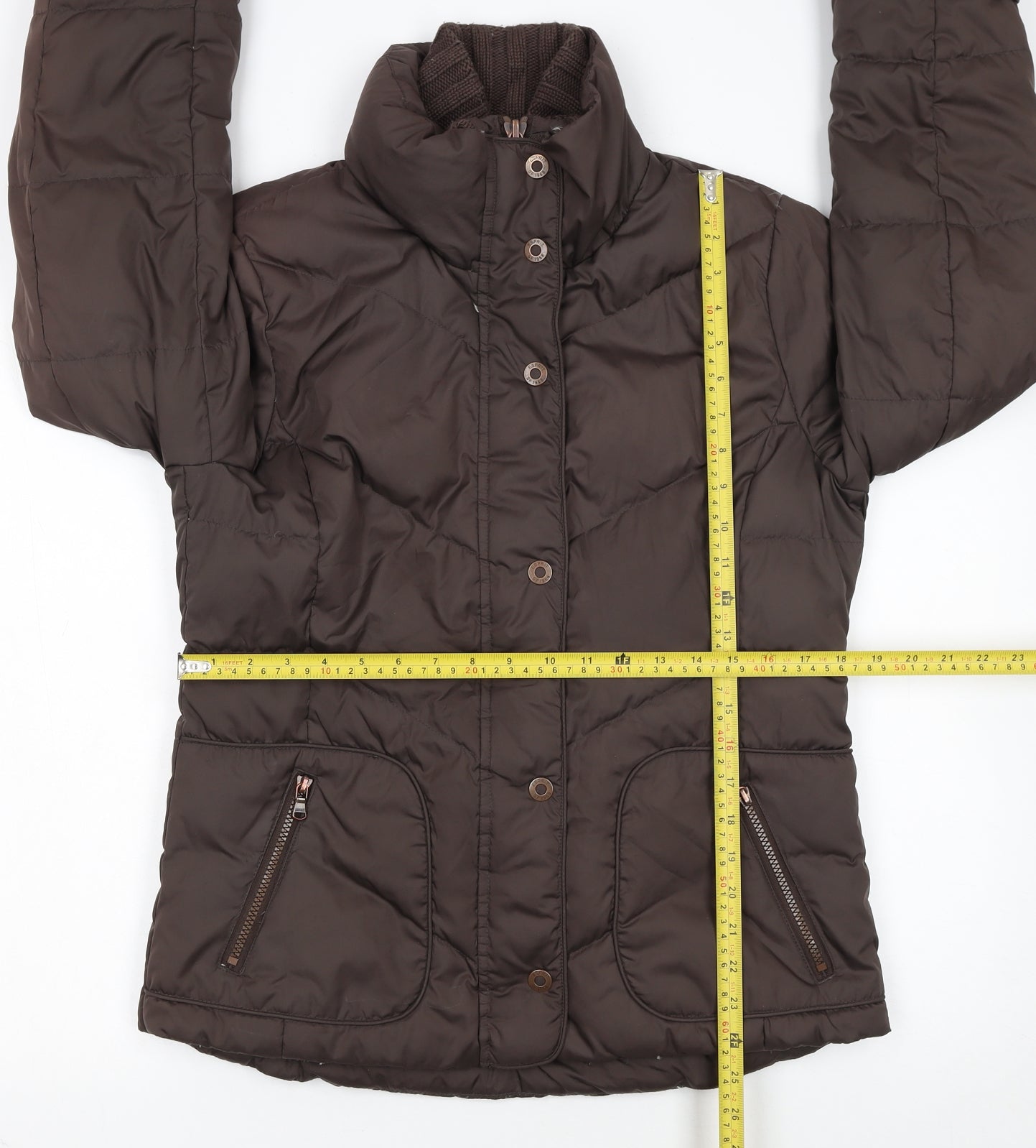 Esprit Women's Brown Puffer Jacket Size S Down Filled Mid-Length Warm Winter Coat