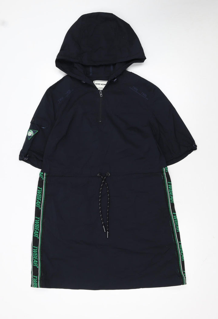 Teenie Weenie Girls Black Hooded Zip Shirt Dress 14 Years Casual Sportswear