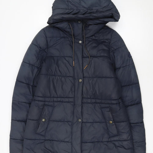 Barbour Women's Blue Puffer Jacket Size 8 Hooded Lined Mid-Length