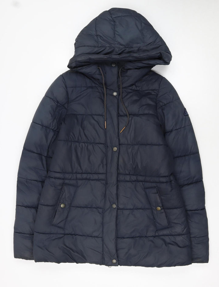 Barbour Women's Blue Puffer Jacket Size 8 Hooded Lined Mid-Length