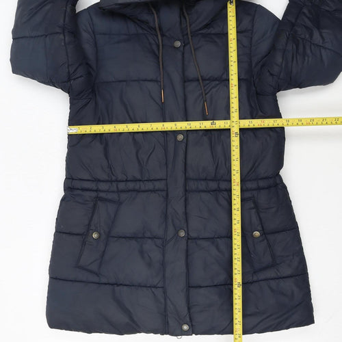 Barbour Women's Blue Puffer Jacket Size 8 Hooded Lined Mid-Length