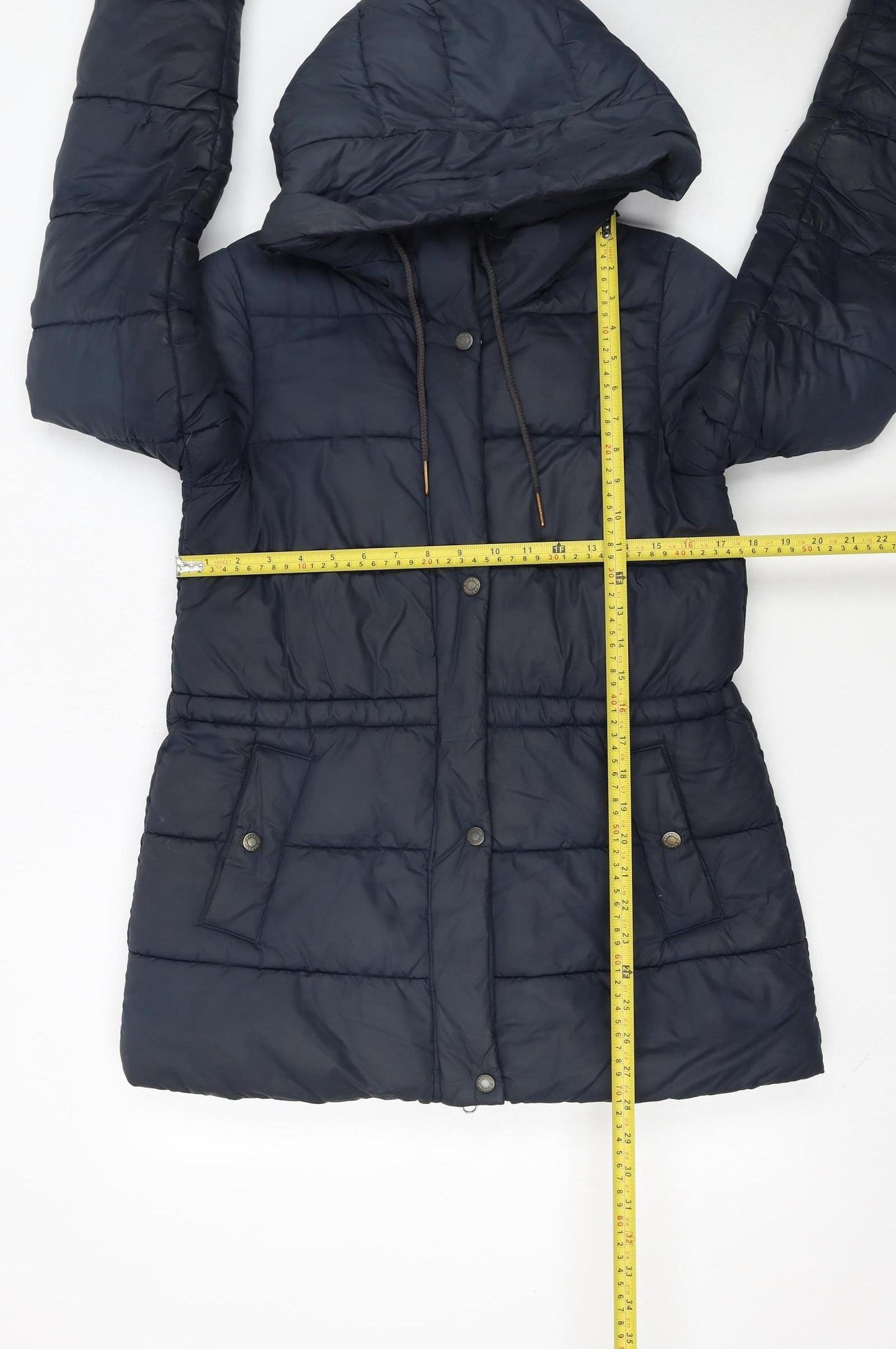 Barbour Women's Blue Puffer Jacket Size 8 Hooded Lined Mid-Length