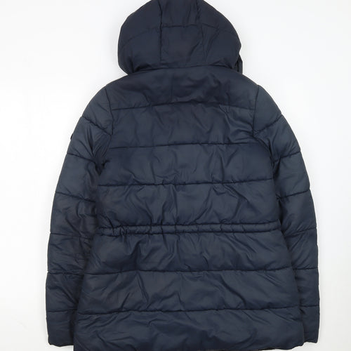 Barbour Women's Blue Puffer Jacket Size 8 Hooded Lined Mid-Length