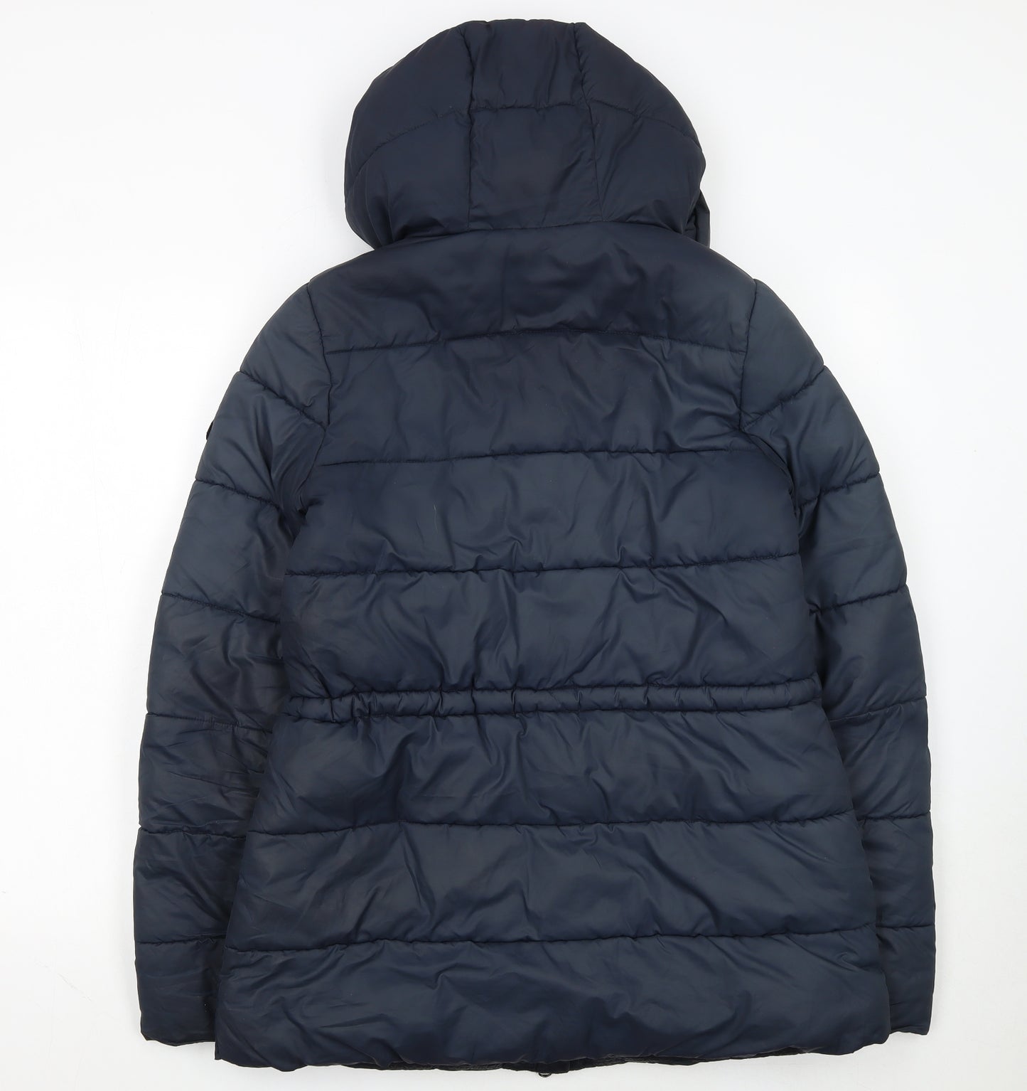 Barbour Women's Blue Puffer Jacket Size 8 Hooded Lined Mid-Length