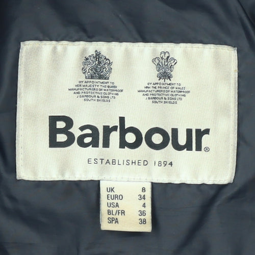 Barbour Women's Blue Puffer Jacket Size 8 Hooded Lined Mid-Length
